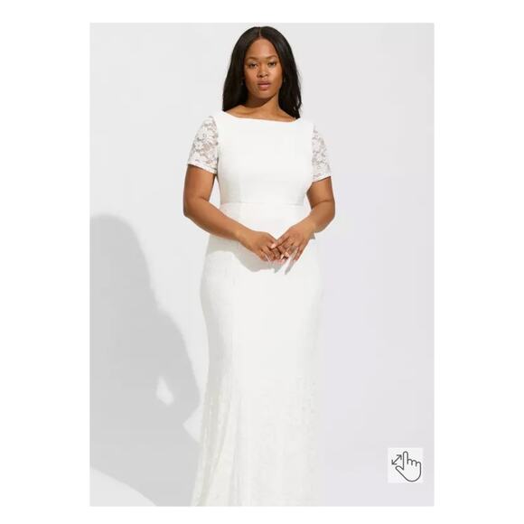 Torrid Ivory Lace Short Sleeve Fit&Flare Wedding Dress Sz.22W NWT - Picture 1 of 10